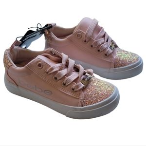 Bebe Girls' Big Kid Chunky Glitter Sparkle Logo Lace-Up Sneakers, Blush, Size 1